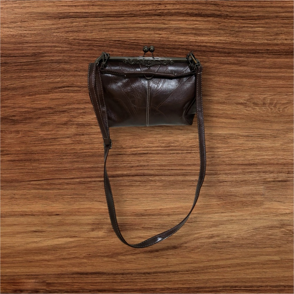 Crossbody Bag with Long Adjustable Strap and Short Hand Strap W Brown/Dark Gray - Picture 6 of 13